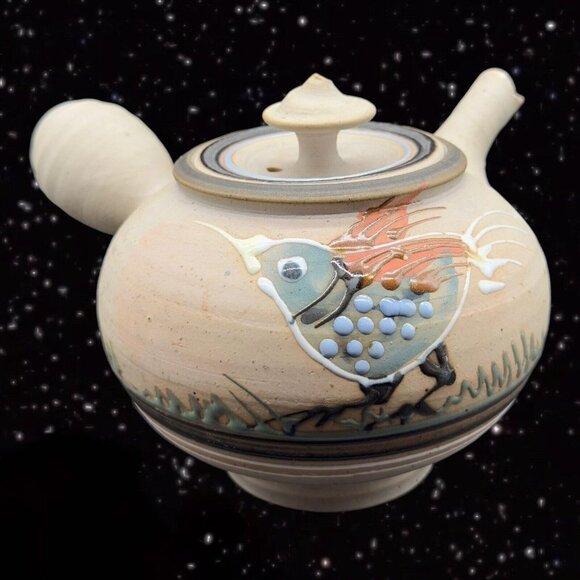 Tonala Talavera Pottery Teapot With Pianted Bird Marked Folk Art Pottery 6”T 4”W - Picture 3 of 16